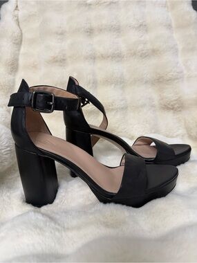 27 EDIT Black Block Heel Ankle Strap Sandals